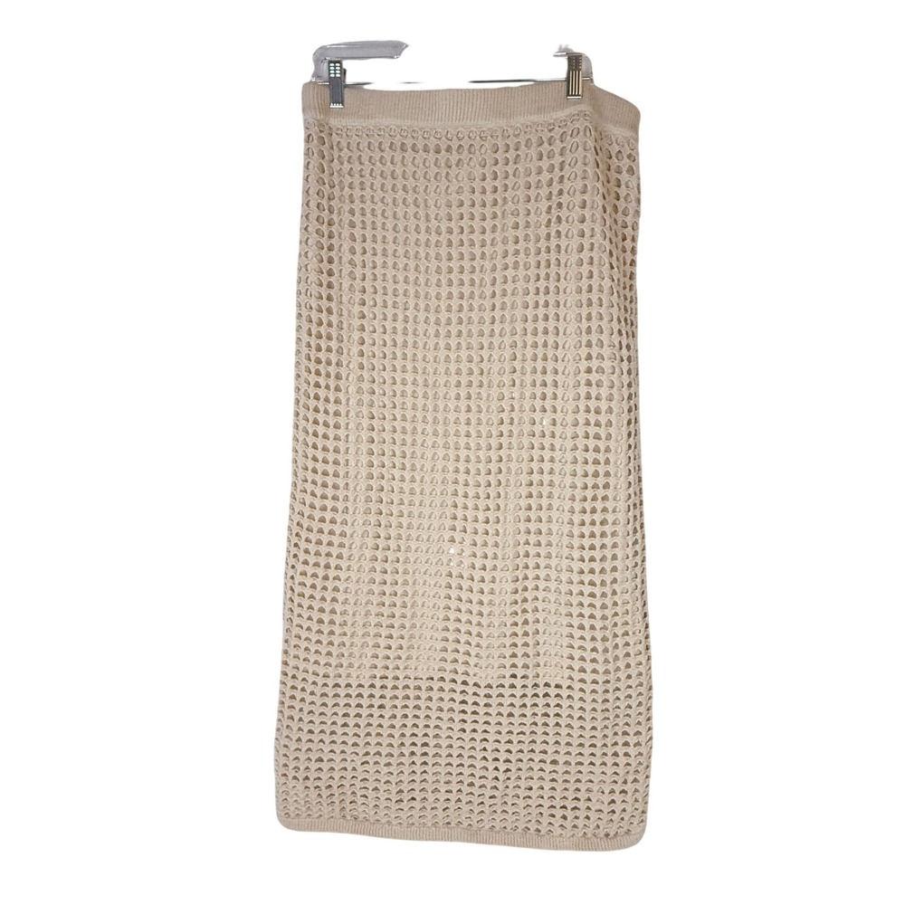 Steve‎ Madden Crochet Maxi Skirt Women's L Cream Open Knit Lined Boho Beach